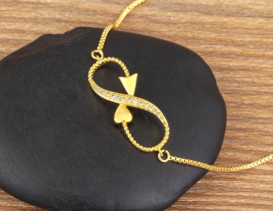 Nidin Charm Zircon Geometric Shape Bracelet Adjustable 15 Styles Gold Color Link Chain Jewelry Women's Personality Party Gift