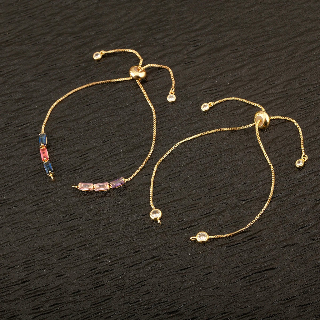 Nidin 3 PCS/Lot Rectangle/Round Crystal Zircon Slider Bracelet For Women Female Adjustable Chains Jewelry Wholesale Accessories