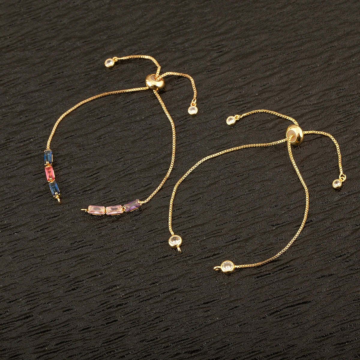 Nidin 3 PCS/Lot Rectangle/Round Crystal Zircon Slider Bracelet For Women Female Adjustable Chains Jewelry Wholesale Accessories