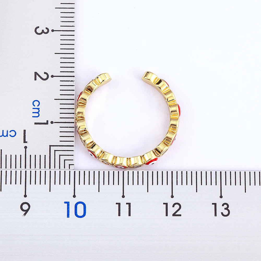 Nidin Hot Sale Lucky Evil Eye Rhinestone Rings For Women Girls Enamel Dripping Oil Finger Devil Eye Adjustable Jewelry Gift