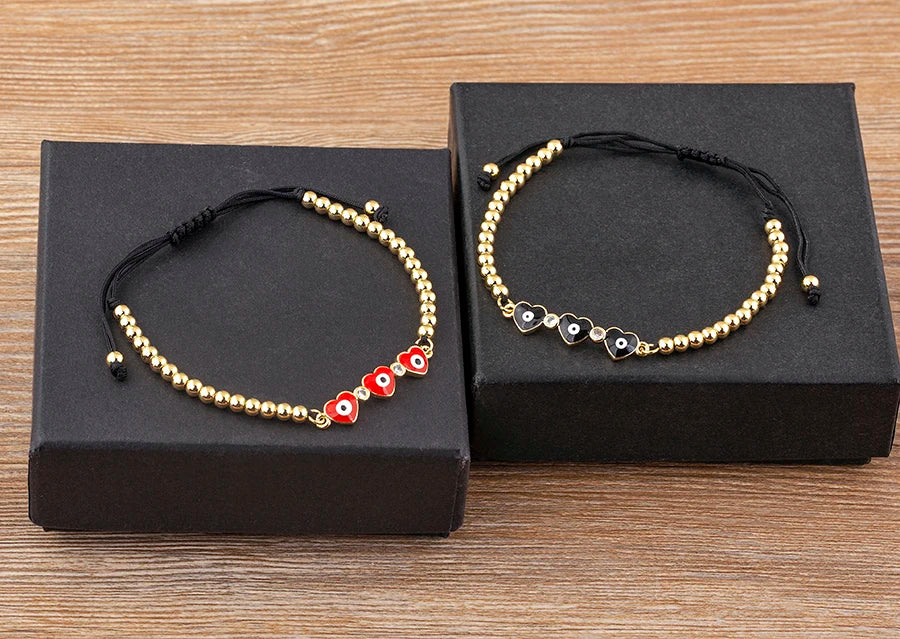 Nidin Adjustable Handmade Braided String Bracelet Women Men Turkish Evil Eye Heart Shape Bangle Couple Lucky Wedding Jewelry