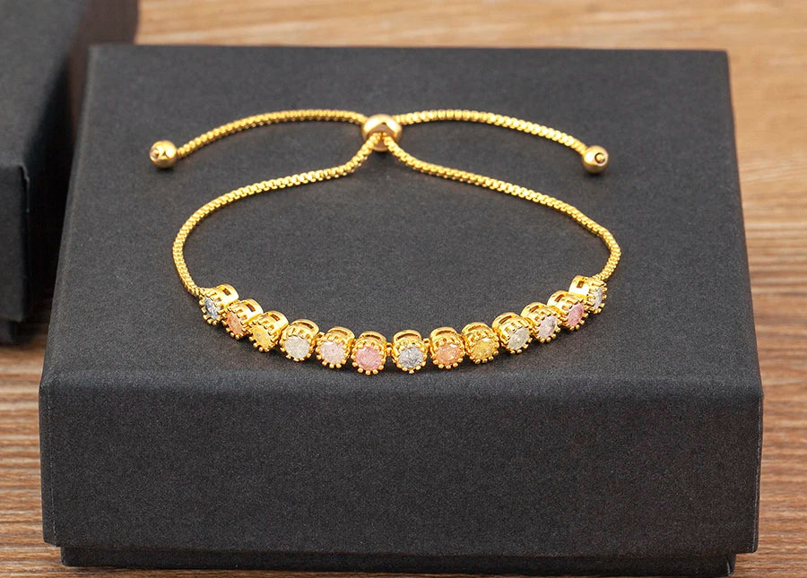 Nidin Charm Zircon Geometric Shape Bracelet Adjustable 15 Styles Gold Color Link Chain Jewelry Women's Personality Party Gift