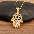 Nidin High Quality Palm Shape Heart/Star Design Cubic Zirconia Charm Pendant Necklace For Women Men Hollow Stylish Jewelry Gifts