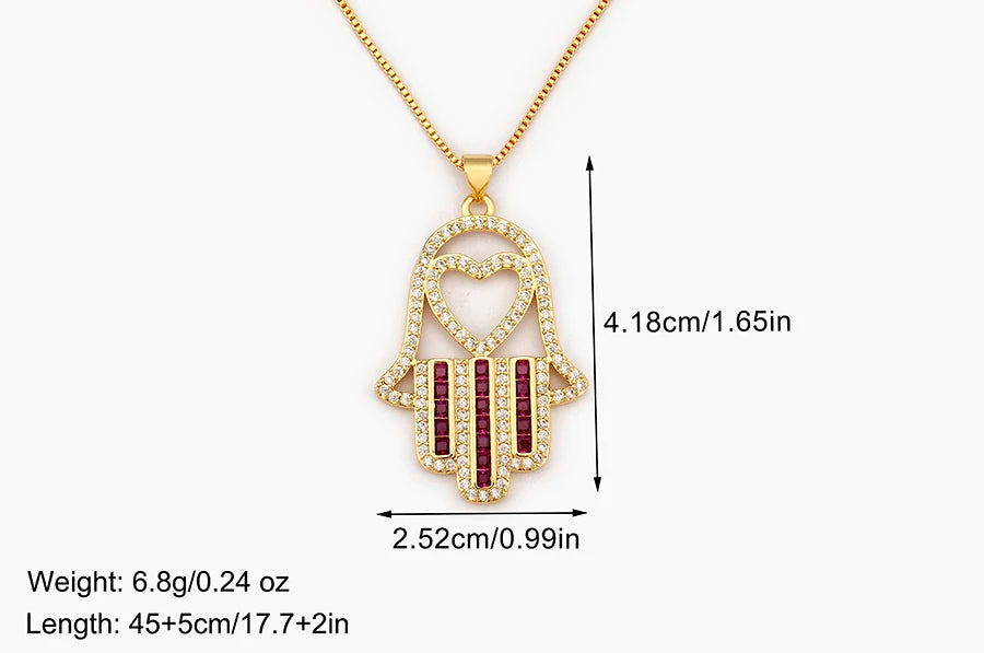 Nidin High Quality Palm Shape Heart/Star Design Cubic Zirconia Charm Pendant Necklace For Women Men Hollow Stylish Jewelry Gifts
