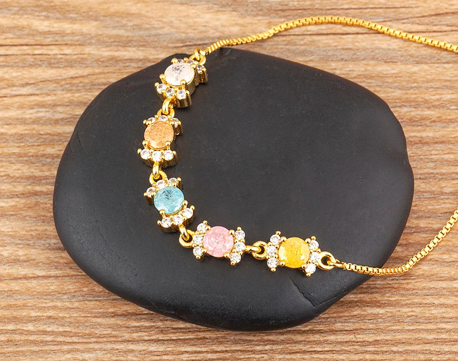 Nidin Charm Zircon Geometric Shape Bracelet Adjustable 15 Styles Gold Color Link Chain Jewelry Women's Personality Party Gift