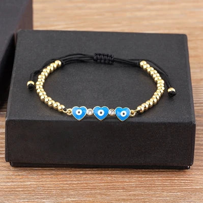 Nidin Adjustable Handmade Braided String Bracelet Women Men Turkish Evil Eye Heart Shape Bangle Couple Lucky Wedding Jewelry